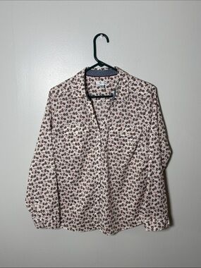 croft & barrow Cream Floral & Brown Squirrel Print Shirt Size Large